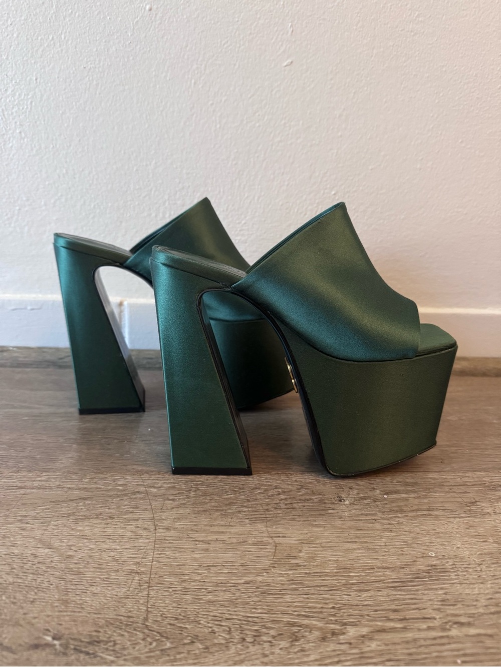 Brandon Blackwood Emerald Green Satin Platform Mules